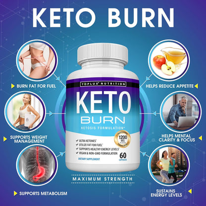 Toplux Keto Burn Pills Ketosis Weight Loss - 1200 Mg Ultra Advanced Natural Ketogenic Fat Burner Using Ketone Diet